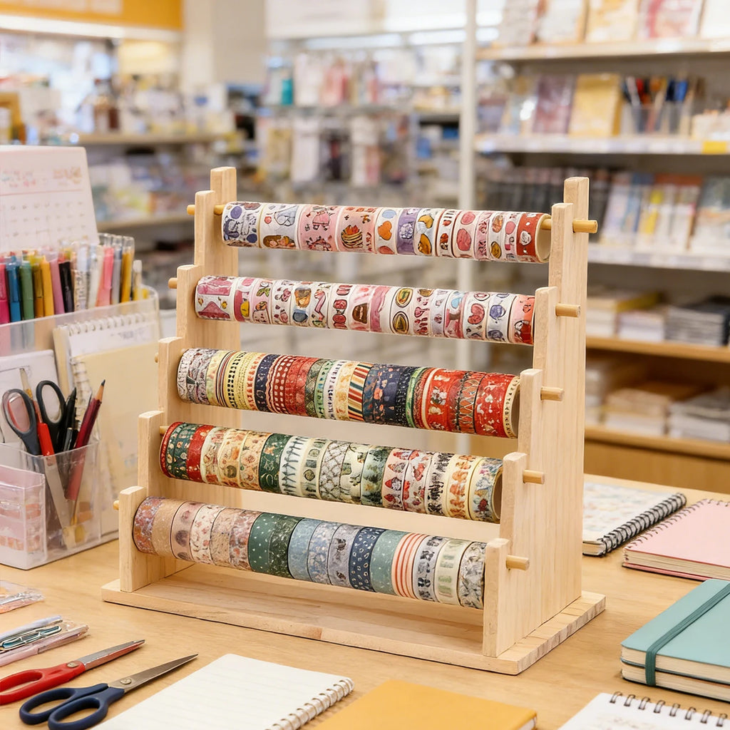 1pc multifunctional wooden tape and sticker storage rack suitable for necklace organizer for office desktop storage display rack