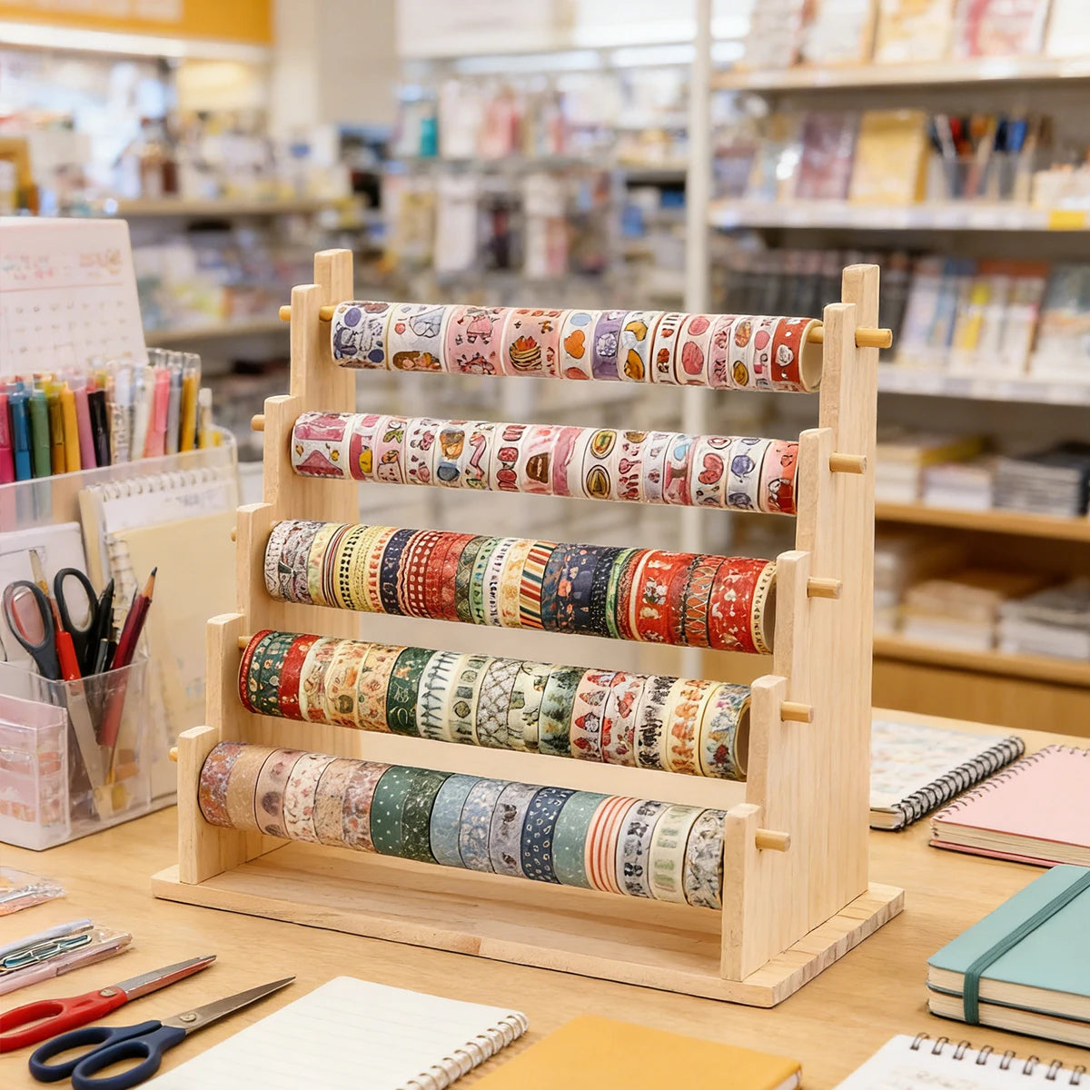 1pc multifunctional wooden tape and sticker storage rack suitable for necklace organizer for office desktop storage display rack