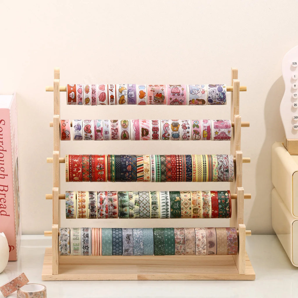 1pc multifunctional wooden tape and sticker storage rack suitable for necklace organizer for office desktop storage display rack